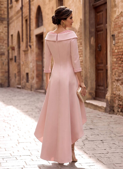 Asymmetrical Satin Beading Sleeves Mother Of The Bride Dresses