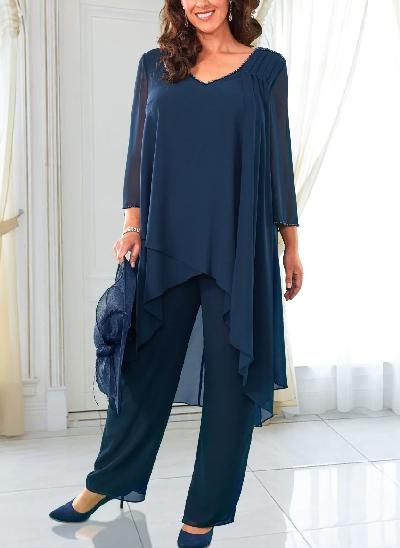 Blue Jumpsuit/Pantsuit Sleeves Mother of the Bride Dresses With Ankle-Length