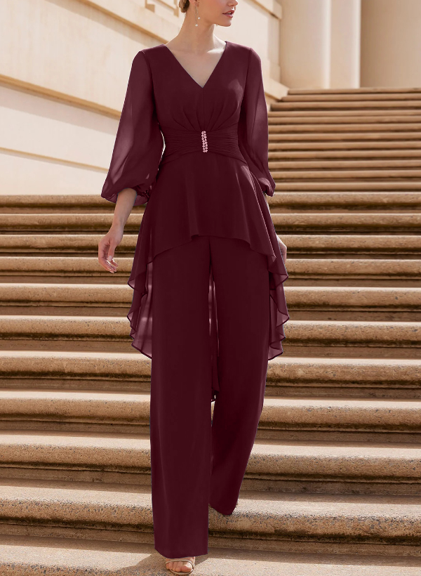 Jumpsuit/Pantsuit Puff Slevees Chiffon Mother Of The Bride Dresses