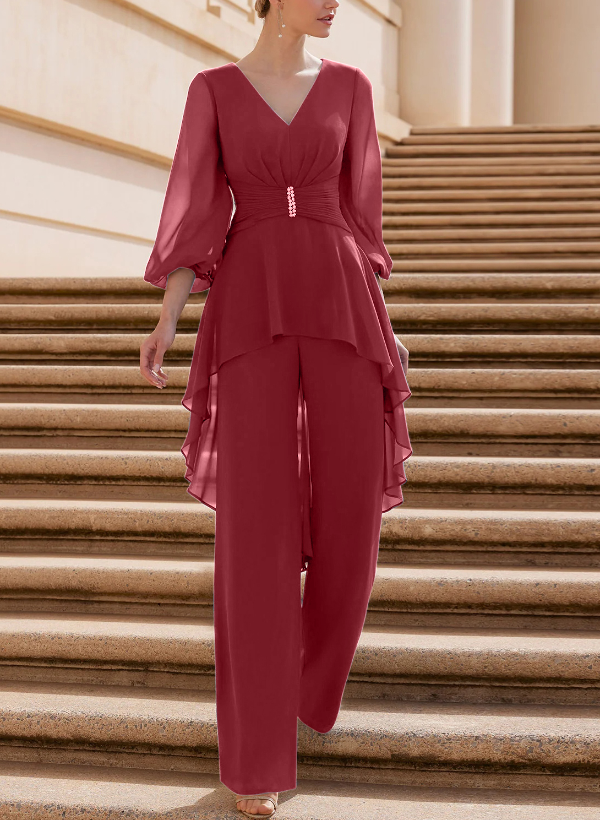 Jumpsuit/Pantsuit Puff Slevees Chiffon Mother Of The Bride Dresses