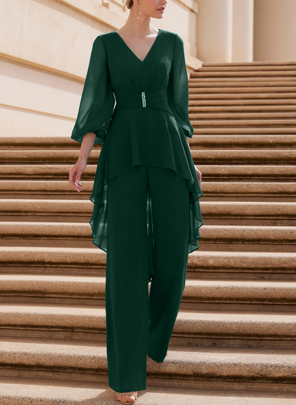 Jumpsuit/Pantsuit Puff Slevees Chiffon Mother Of The Bride Dresses