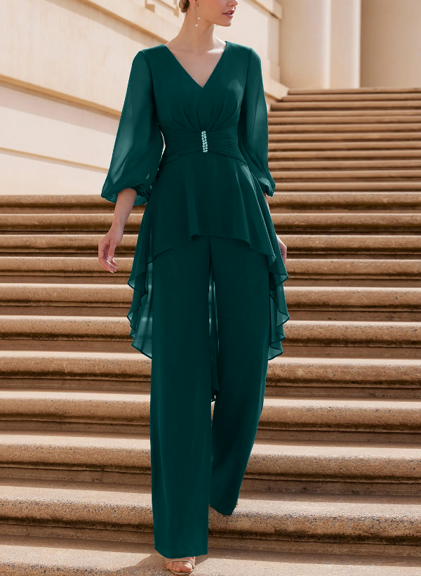 Jumpsuit/Pantsuit Puff Slevees Chiffon Mother Of The Bride Dresses