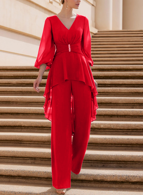 Jumpsuit/Pantsuit Puff Slevees Chiffon Mother Of The Bride Dresses