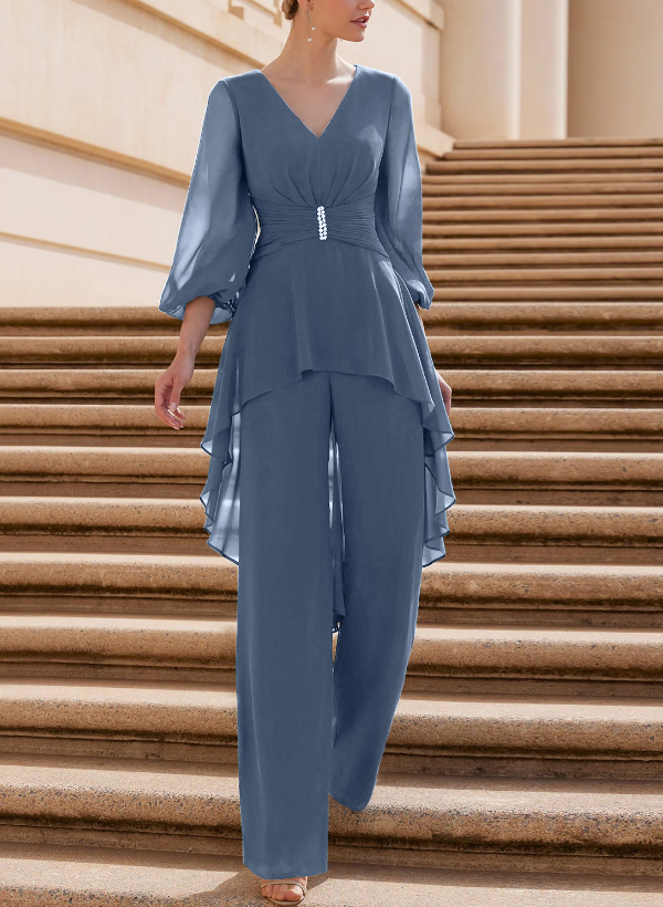 Jumpsuit/Pantsuit Puff Slevees Chiffon Mother Of The Bride Dresses