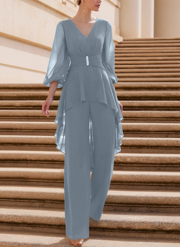 Jumpsuit/Pantsuit Puff Slevees Chiffon Mother Of The Bride Dresses