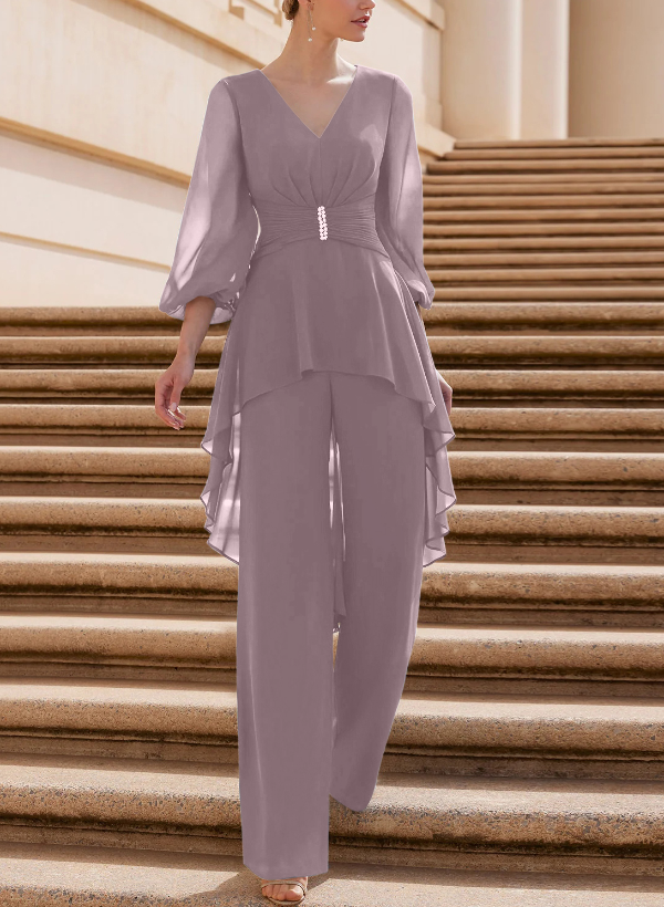 Jumpsuit/Pantsuit Puff Slevees Chiffon Mother Of The Bride Dresses