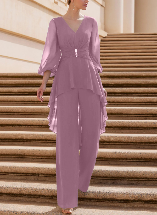 Jumpsuit/Pantsuit Puff Slevees Chiffon Mother Of The Bride Dresses
