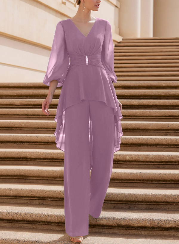 Jumpsuit/Pantsuit Puff Slevees Chiffon Mother Of The Bride Dresses
