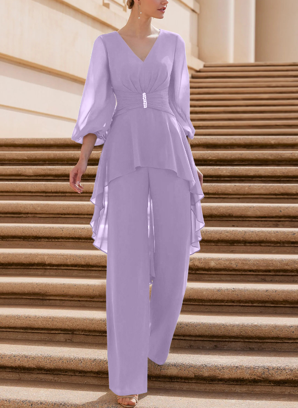 Jumpsuit/Pantsuit Puff Slevees Chiffon Mother Of The Bride Dresses