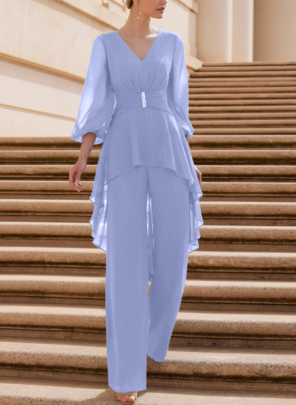 Blue Jumpsuit/Pantsuit Puff Slevees Mother Of The Bride Dresses