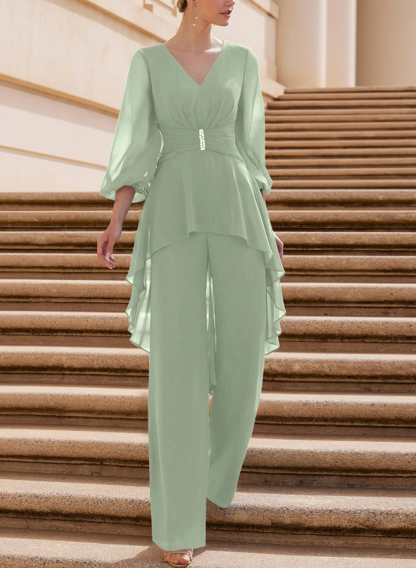 Jumpsuit/Pantsuit Puff Slevees Chiffon Mother Of The Bride Dresses