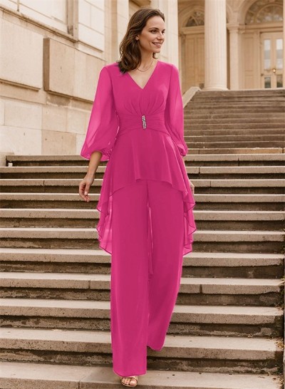 Jumpsuit/Pantsuit Puff Slevees Chiffon Mother Of The Bride Dresses