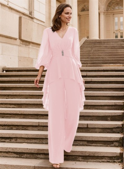 Elegant Pantsuit Semi Sheer LIlusion Skirt Puff Slevees Mother Of The Bride Dresses