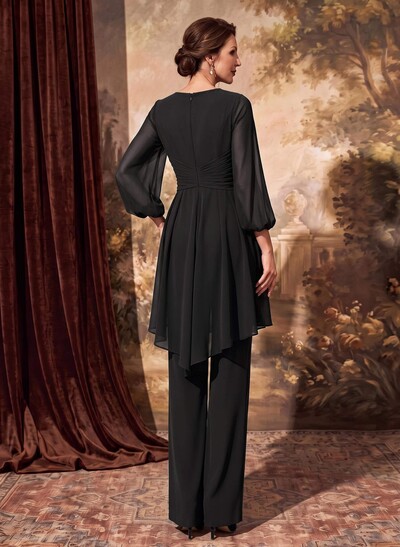 Elegant Pantsuit Semi Sheer LIlusion Skirt Puff Slevees Mother Of The Bride Dresses