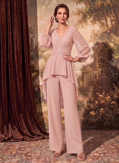 Elegant Pantsuit Semi Sheer LIlusion Skirt Puff Slevees Mother Of The Bride Dresses