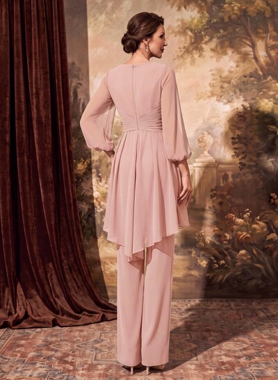 Elegant Pantsuit Semi Sheer LIlusion Skirt Puff Slevees Mother Of The Bride Dresses