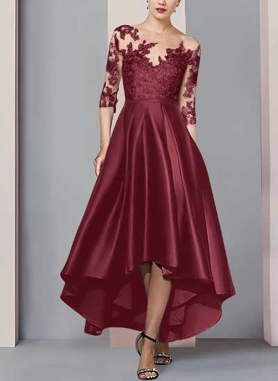 A-Line Asymmetrical Lace Sleeves Cocktail Dresses