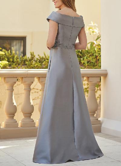 A-Line V-Neck Sleeveless Floor-Length Satin Mother Of The Bride Dresses With Appliques Lace