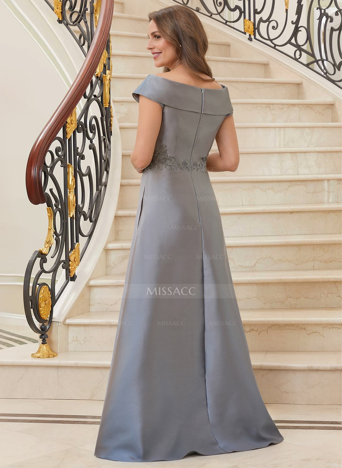 A-Line V-Neck Sleeveless Floor-Length Satin Mother Of The Bride Dresses With Appliques Lace