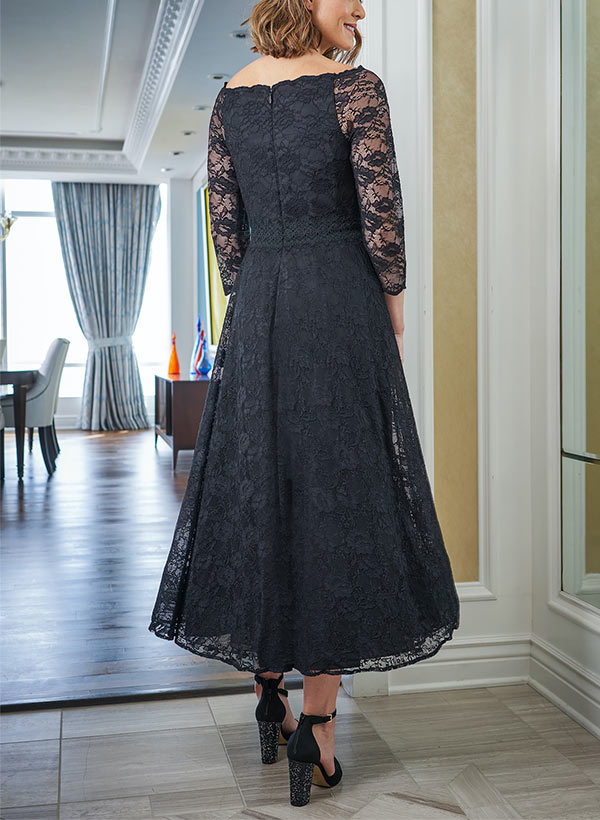 A-Line V-neck 3/4 Sleeves Ankle-Length Lace Mother of the Bride Dresses