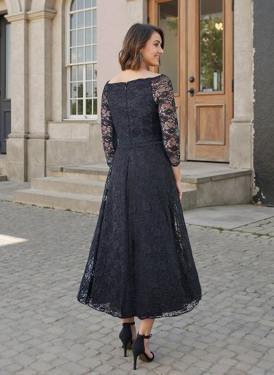 A-Line V-Neck 3/4 Sleeves Ankle-Length Lace Mother Of The Bride Dresses