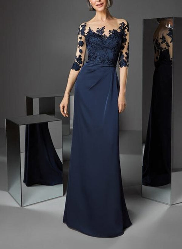 Sheath Illusion Neck 1/2 Sleeves Floor-Length Mother of the Bride ...