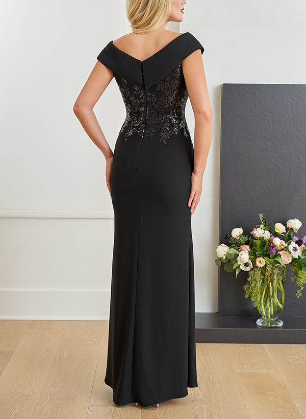 Sheath Off-The-Shoulder Sleeveless Floor-Length Mother Of The Bride Dresses With Sequins/Appliques Lace