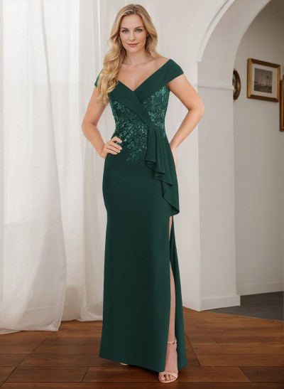 Sheath Off-The-Shoulder Sleeveless Floor-Length Mother Of The Bride Dresses With Appliques Lace