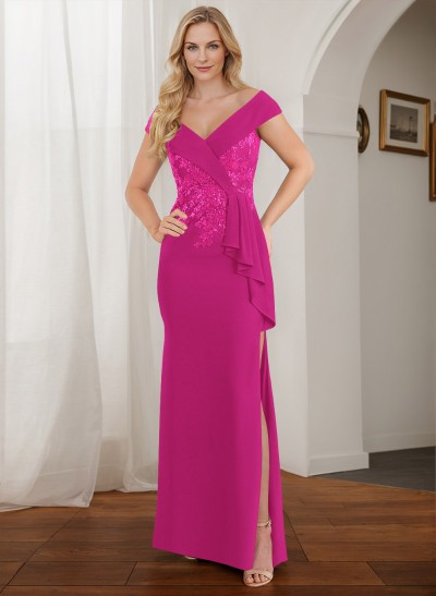 Sheath Off-The-Shoulder Sleeveless Floor-Length Mother Of The Bride Dresses With Appliques Lace