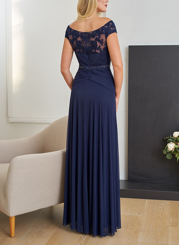 A-Line Off-The-Shoulder Sleeveless Floor-Length Chiffon Mother Of The Bride Dresses With Beading/Lace