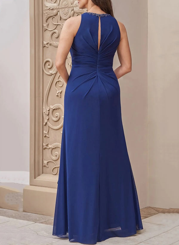 A-Line Scoop Neck Sleeveless Floor-Length Chiffon Mother Of The Bride Dresses With Beading
