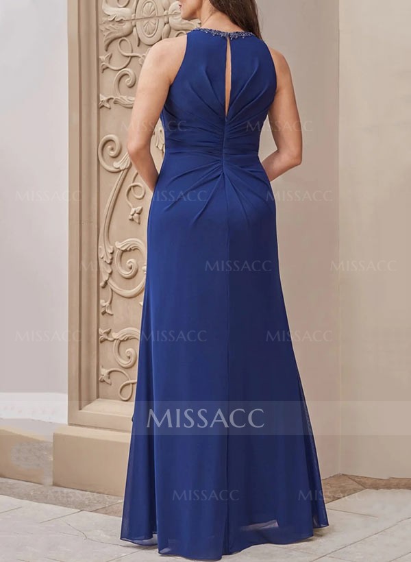 A-Line Scoop Neck Sleeveless Floor-Length Chiffon Mother Of The Bride Dresses With Beading