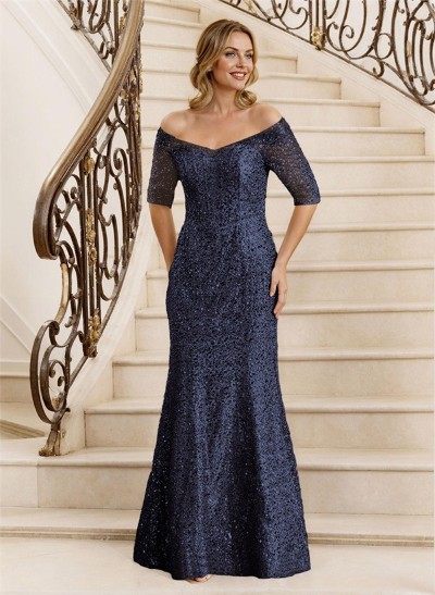 Sheath Off-The-Shoulder Floor-Length Sequined Mother Of The Bride Dresses