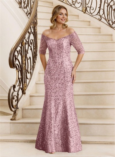 Sheath Off-The-Shoulder Floor-Length Sequined Mother Of The Bride Dresses