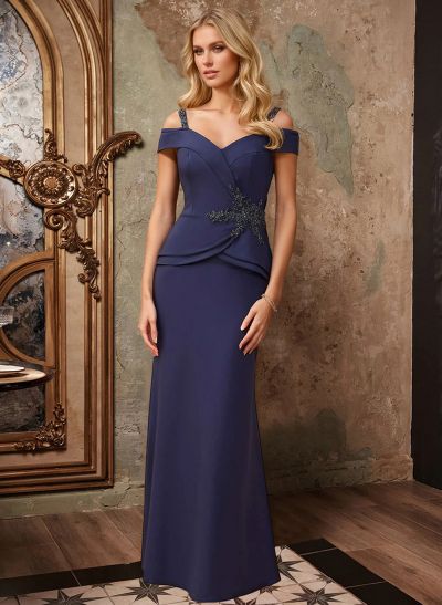 Off-The-Shoulder Elastic Satin Mother Of The Bride Dresses With Beading