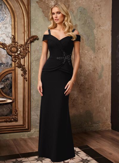 Off-The-Shoulder Elastic Satin Mother Of The Bride Dresses With Beading