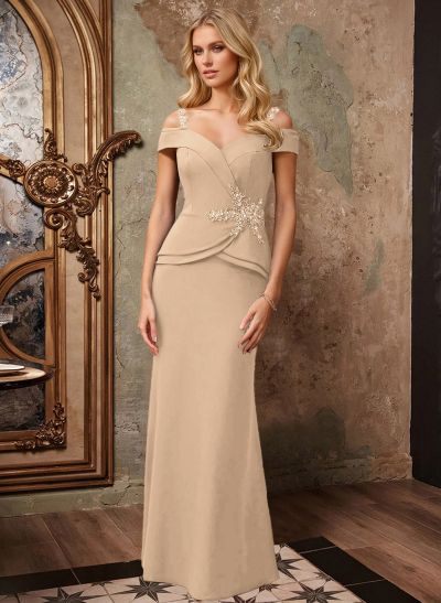 Off-The-Shoulder Elastic Satin Mother Of The Bride Dresses With Beading