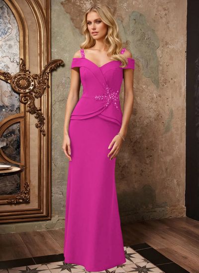 Off-The-Shoulder Elastic Satin Mother Of The Bride Dresses With Beading