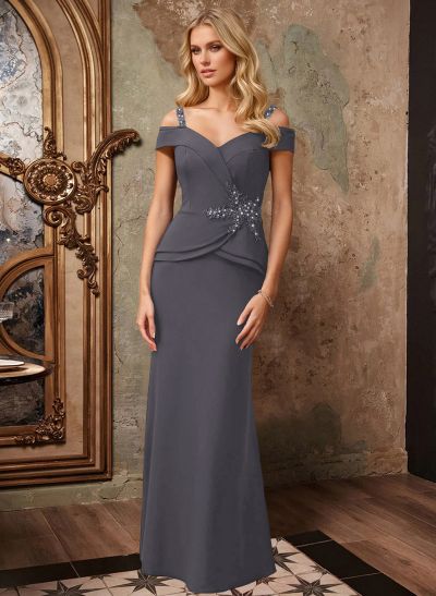 Off-The-Shoulder Elastic Satin Mother Of The Bride Dresses With Beading