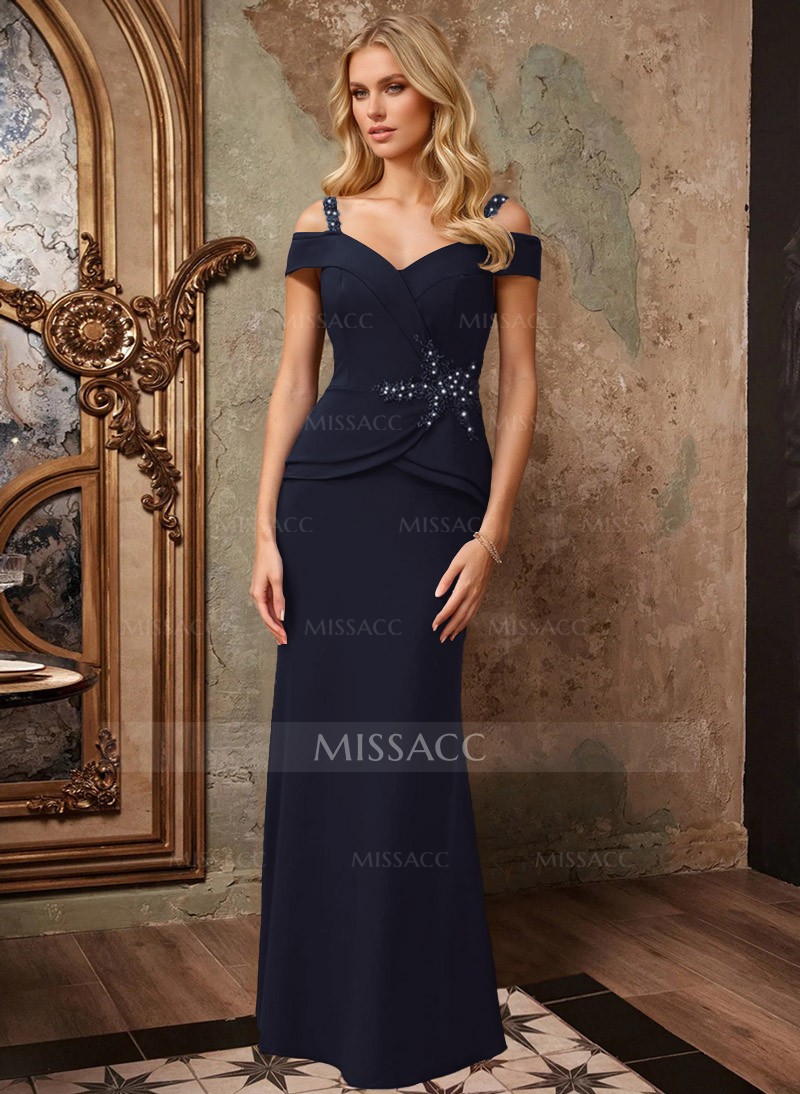 Off-The-Shoulder Elastic Satin Mother Of The Bride Dresses With Beading