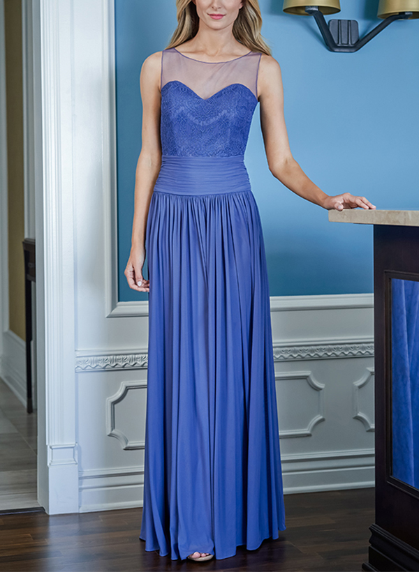 A-Line Illusion Neck Chiffon Mother Of The Bride Dresses With Pleated