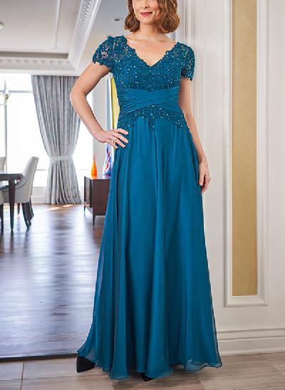 A-Line V-Neck Chiffon/Lace Mother Of The Bride Dresses With Pleated