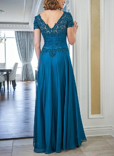 A-Line V-Neck Chiffon/Lace Mother Of The Bride Dresses With Pleated