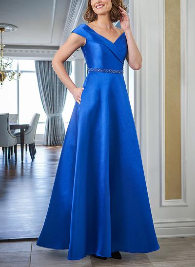 A-Line Off-The-Shoulder Satin Mother Of The Bride Dresses With Pleated