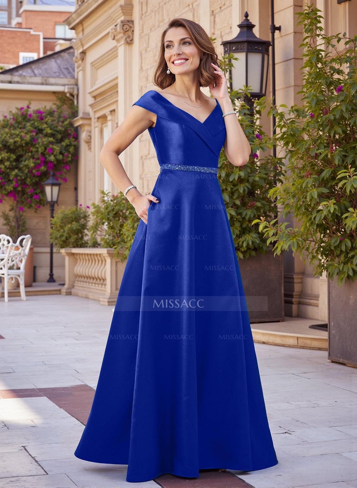 A-Line Off-The-Shoulder Satin Mother Of The Bride Dresses With Pleated