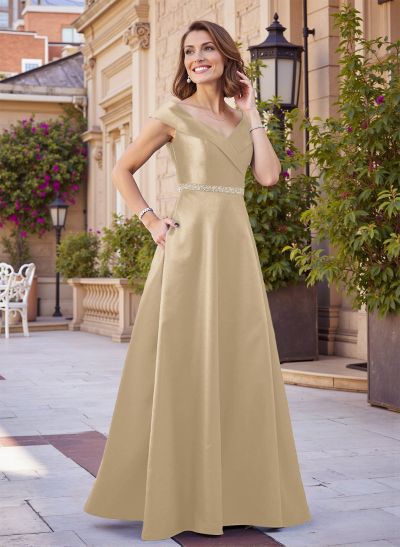 A-Line Off-The-Shoulder Satin Mother Of The Bride Dresses With Pleated