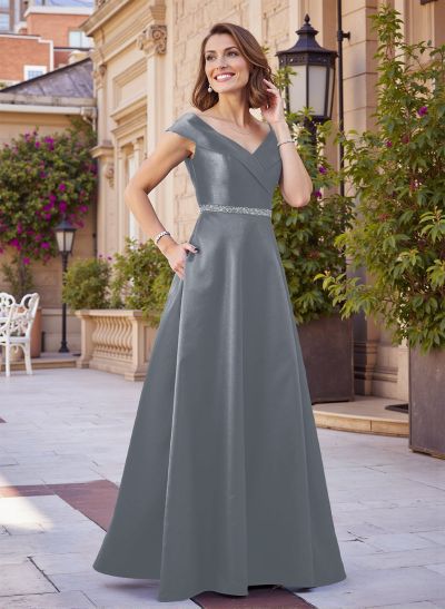 A-Line Off-The-Shoulder Satin Mother Of The Bride Dresses With Pleated