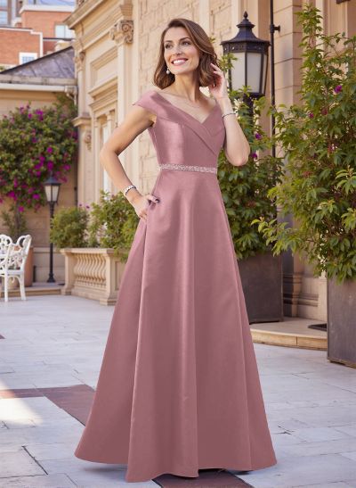 A-Line Off-The-Shoulder Satin Mother Of The Bride Dresses With Pleated