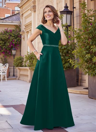 A-Line Off-The-Shoulder Satin Mother Of The Bride Dresses With Pleated