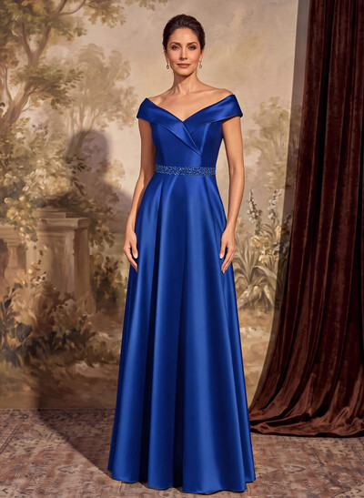A-Line Off-The-Shoulder Satin Mother Of The Bride Dresses With Pleated